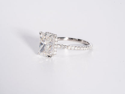 4.0 CT Radiant Moissanite Hidden Halo Engagement Ring With Pave Setting