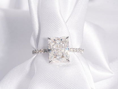 4.0 CT Radiant Moissanite Hidden Halo Engagement Ring With Pave Setting