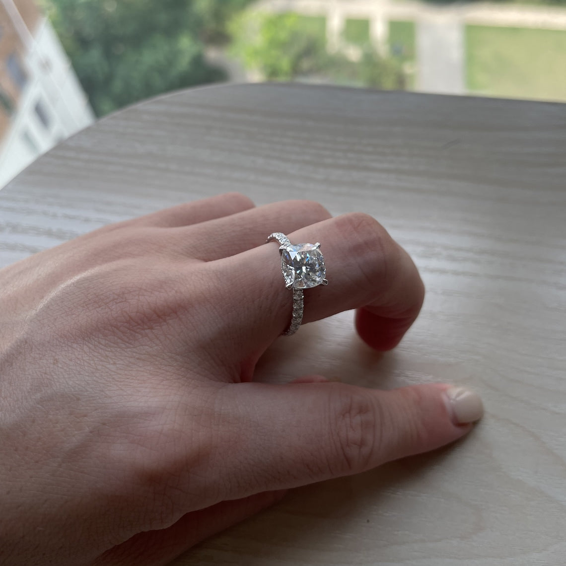 3.0 CT Cushion  Moissanite Pave Setting Engagement Ring