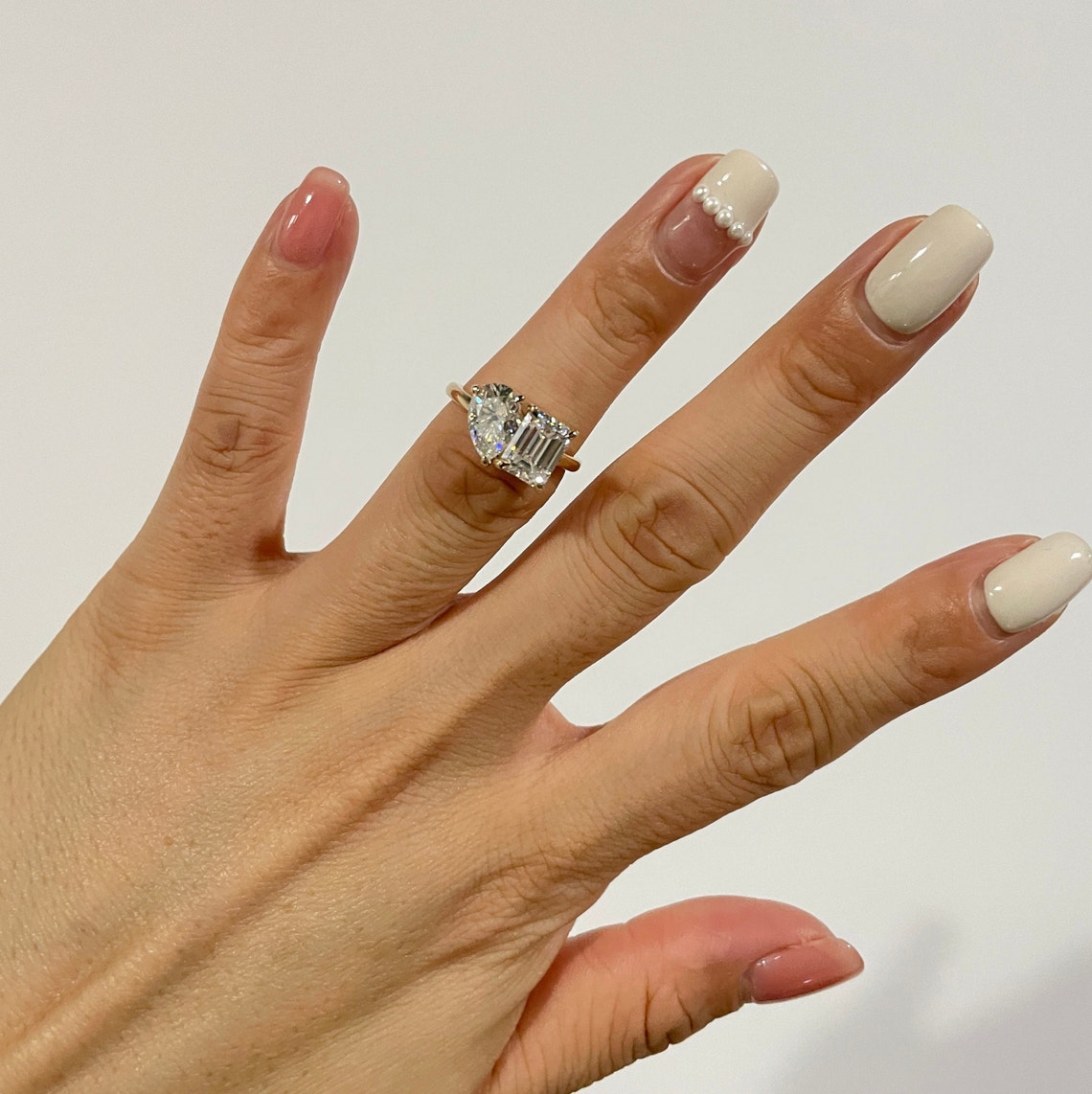 3.5 CT Emerald & Pear Moissanite Two Stone Engagement Ring