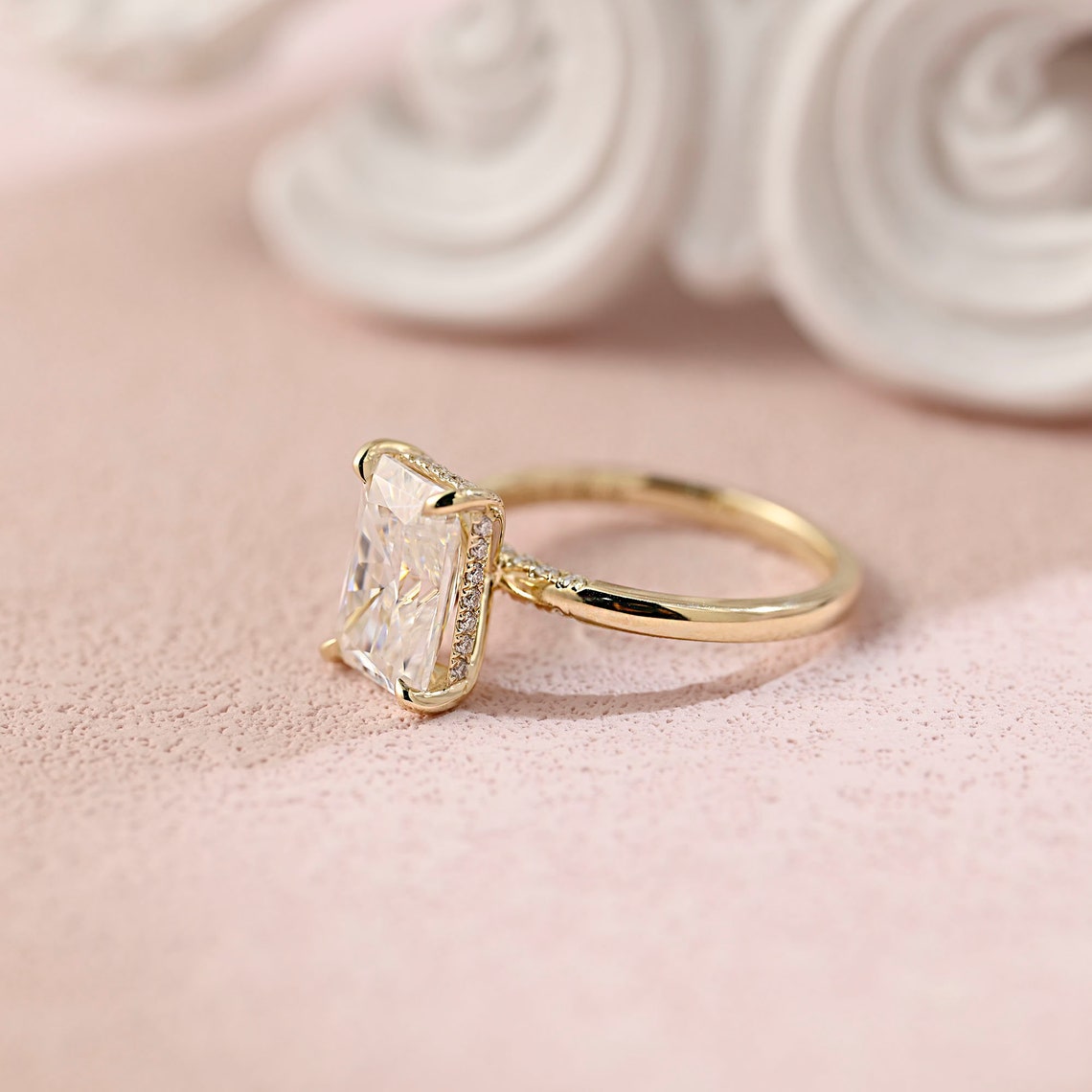3.5 CT Radiant Moissanite Hidden Halo Engagement Ring