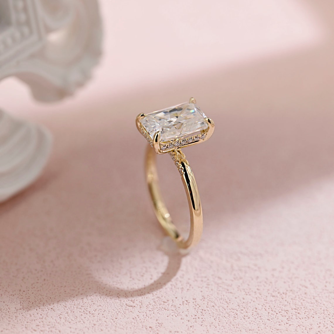 3.5 CT Radiant Moissanite Hidden Halo Engagement Ring