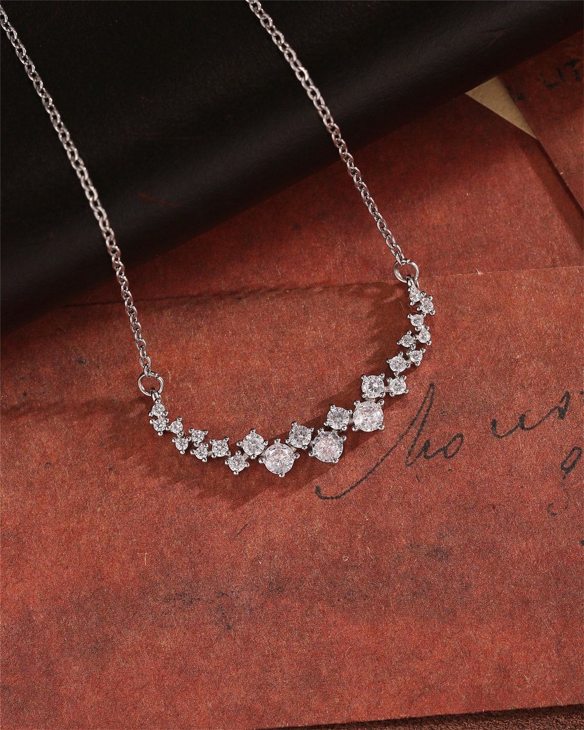 1.20 TCW Round Moissanite Diamond Cluster Necklace