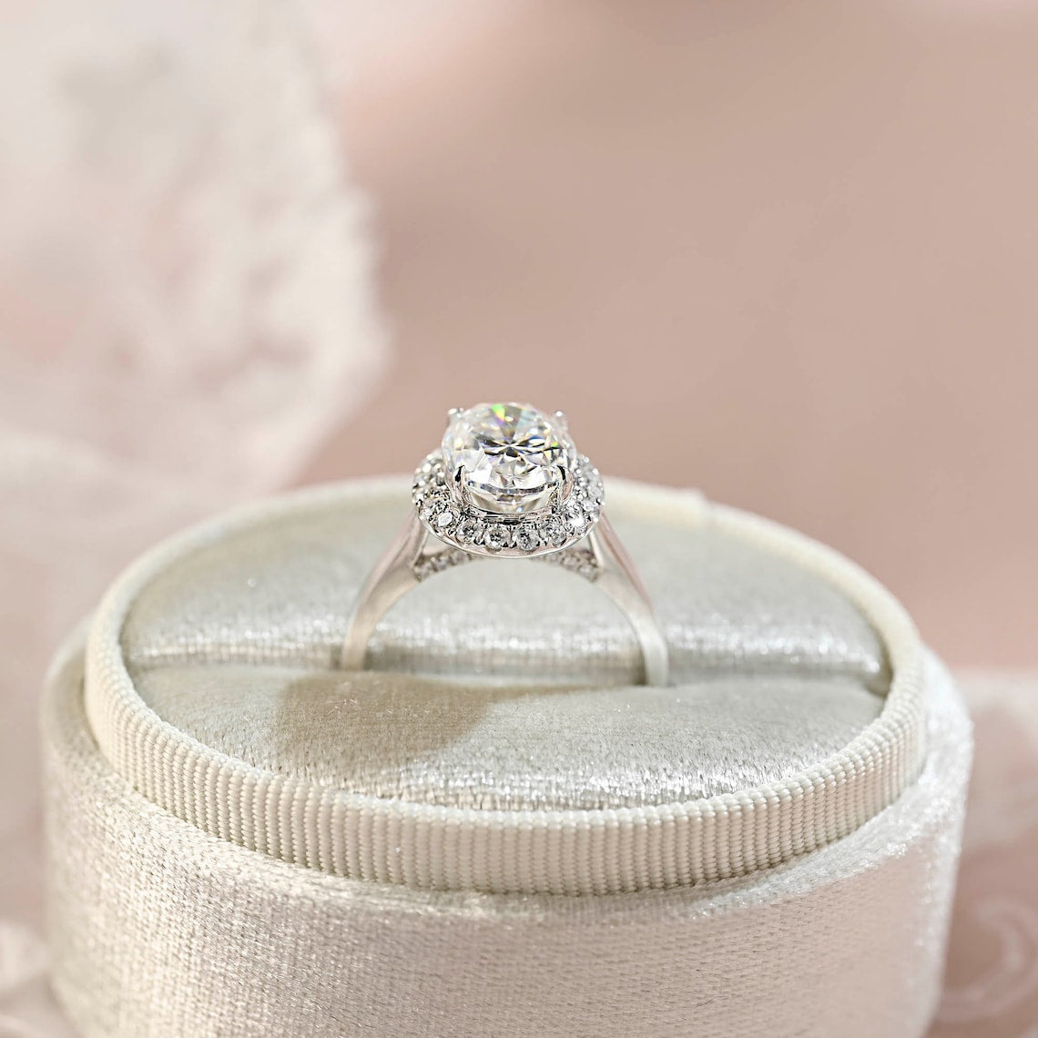 3.0 CT Oval Moissanite Halo Engagement Ring