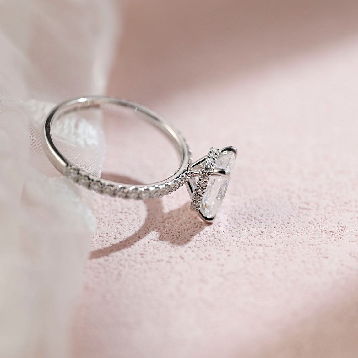 1.5 CT Radiant Moissanite Hidden Halo & Pave Engagement Ring