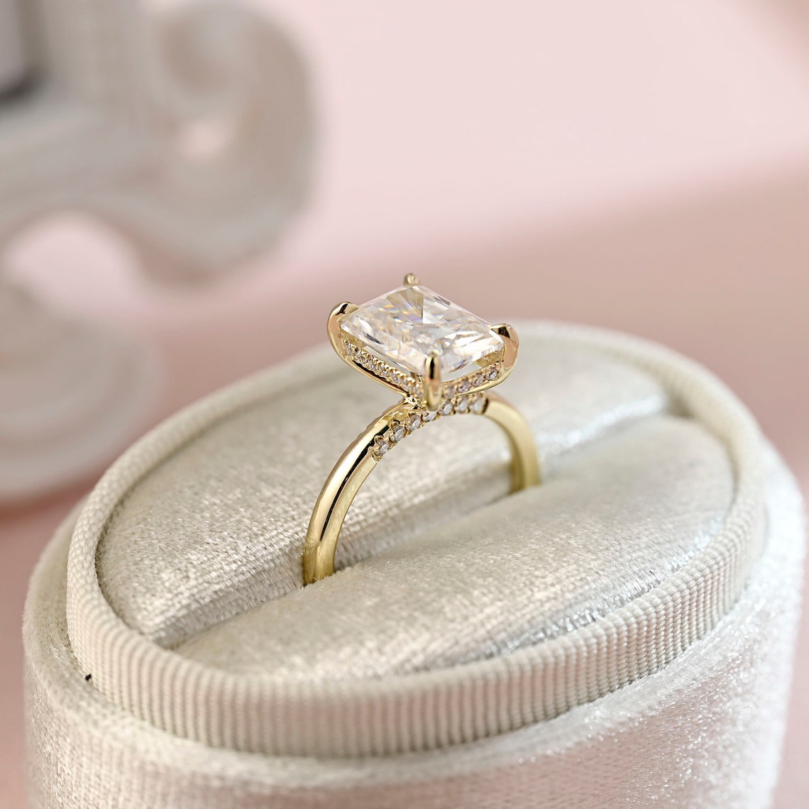 3.5 CT Radiant Moissanite Hidden Halo Engagement Ring