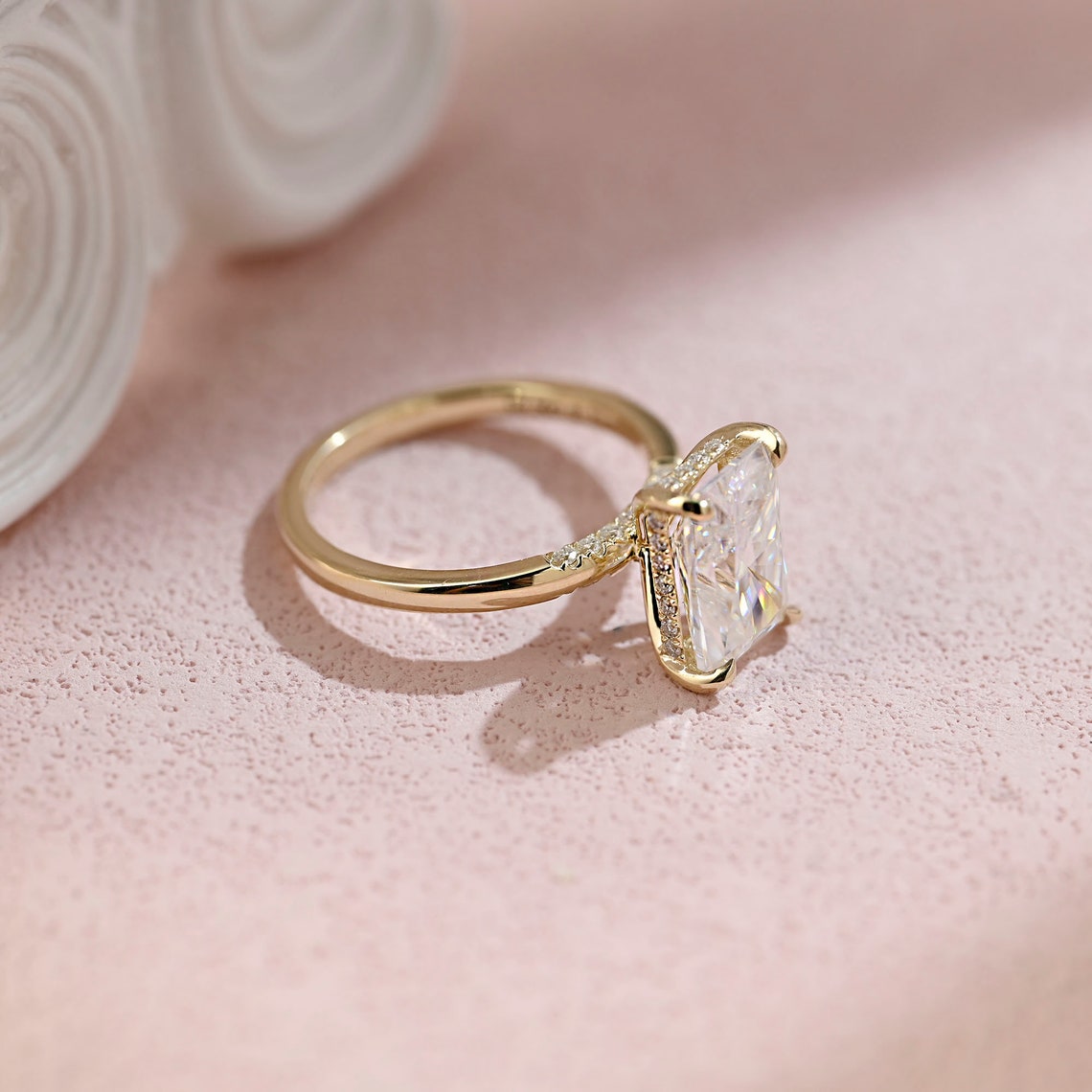 3.5 CT Radiant Moissanite Hidden Halo Engagement Ring