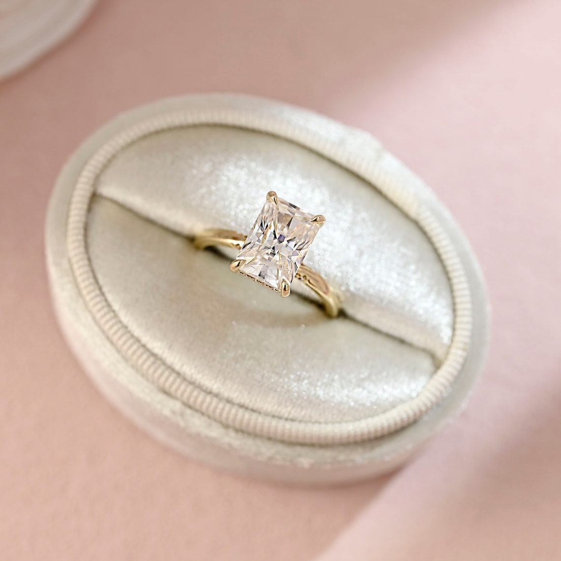 3.5 CT Radiant Moissanite Hidden Halo Engagement Ring