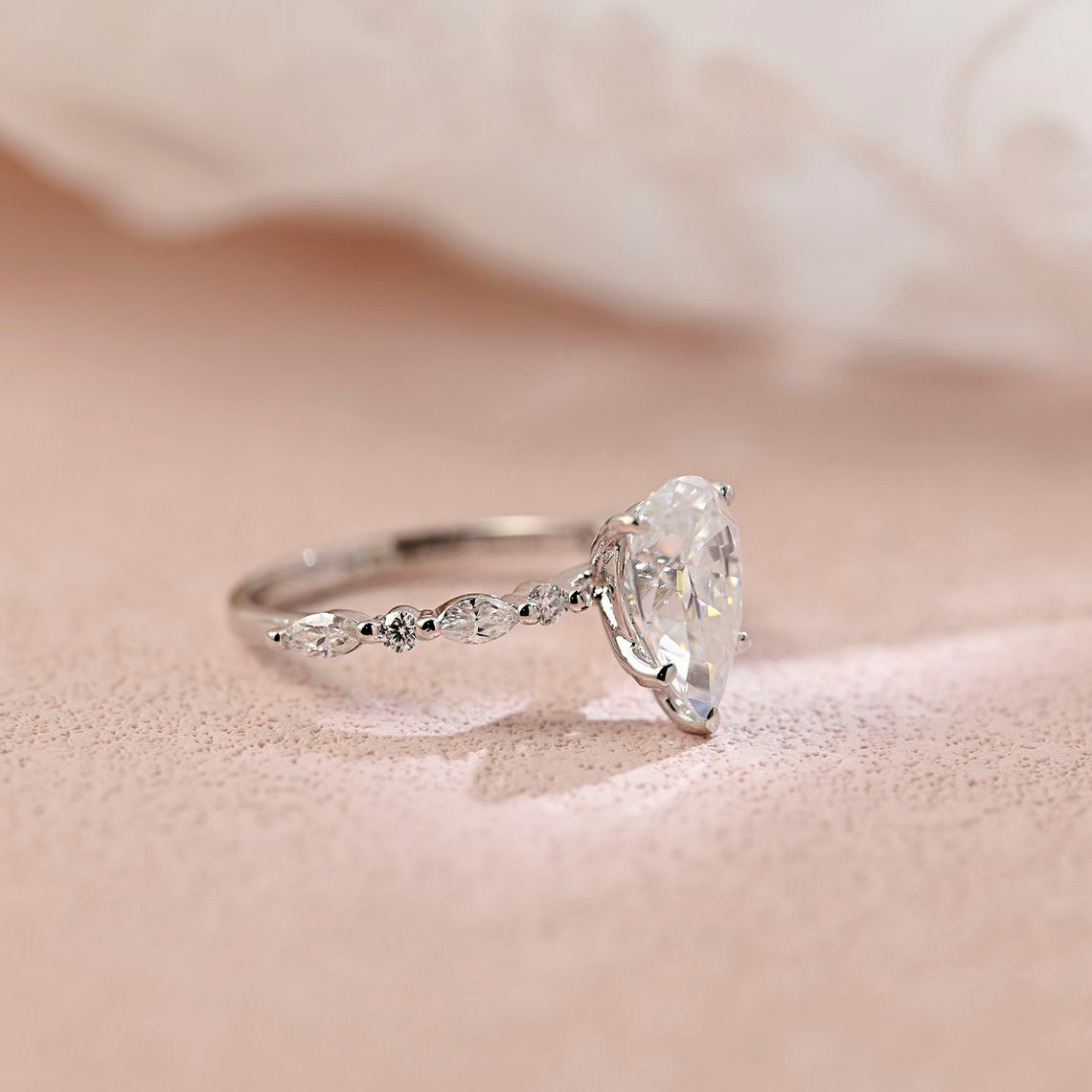 3.0 CT Pear Moissanite Pave Setting Engagement Ring