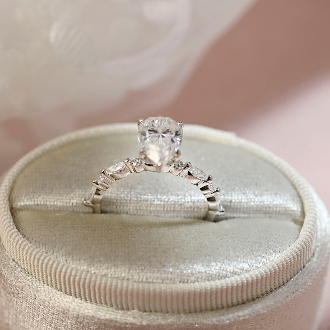 3.0 CT Pear Moissanite Pave Setting Engagement Ring
