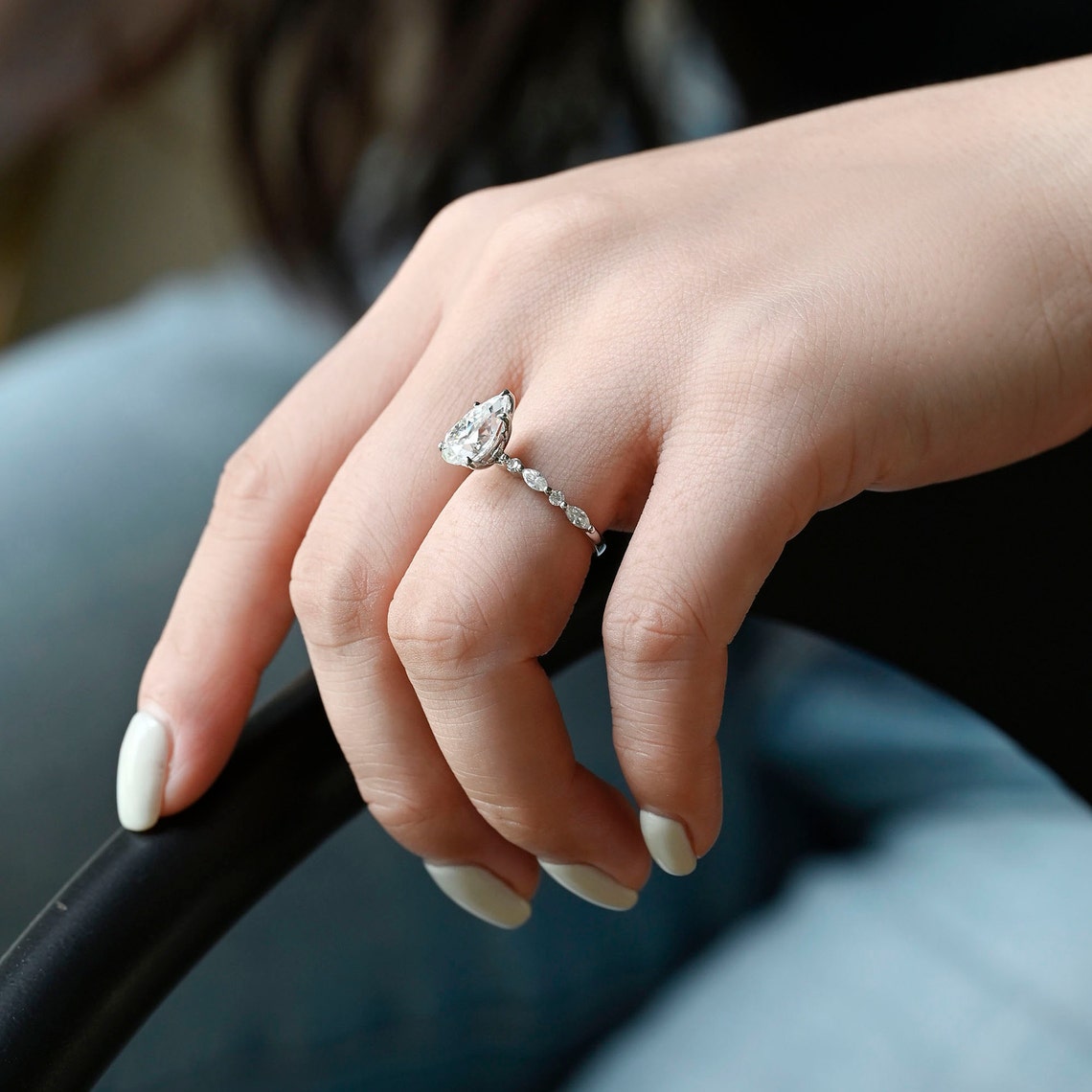 3.0 CT Pear Moissanite Pave Setting Engagement Ring