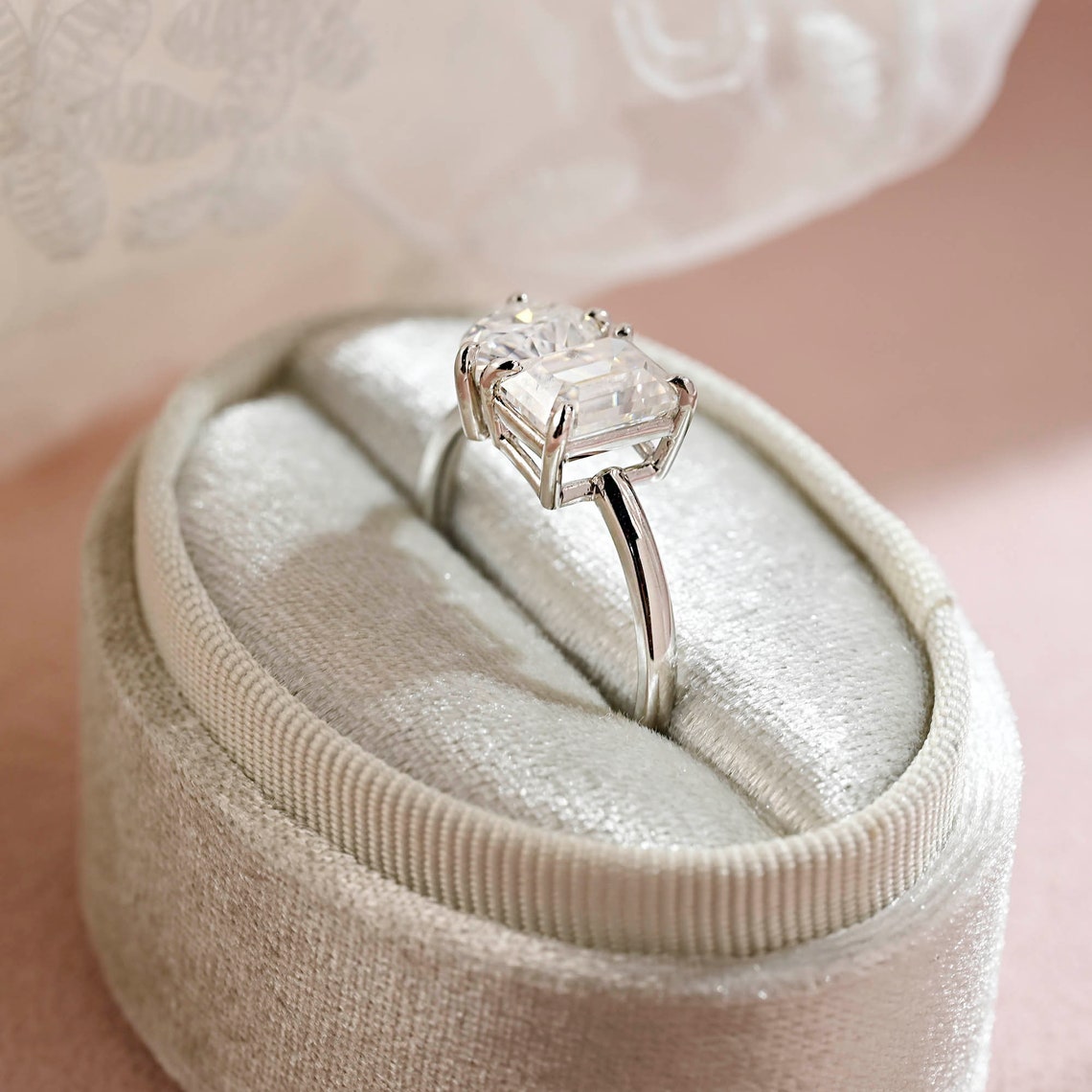 3.5 CT Emerald & Pear Moissanite Two Stone Engagement Ring