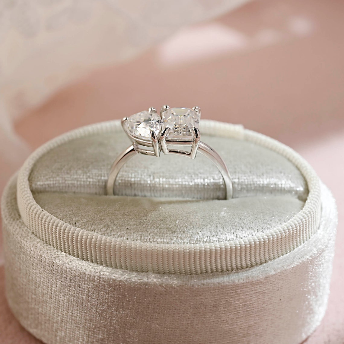 3.5 CT Emerald & Pear Moissanite Two Stone Engagement Ring