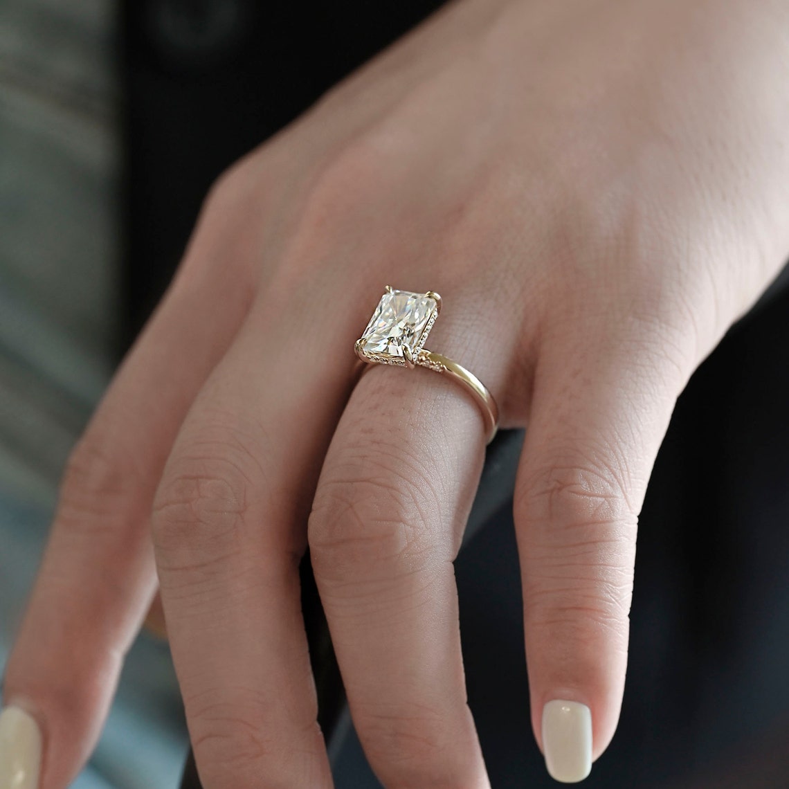 3.5 CT Radiant Moissanite Hidden Halo Engagement Ring