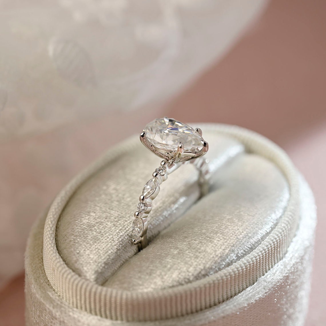 3.0 CT Pear Moissanite Pave Setting Engagement Ring