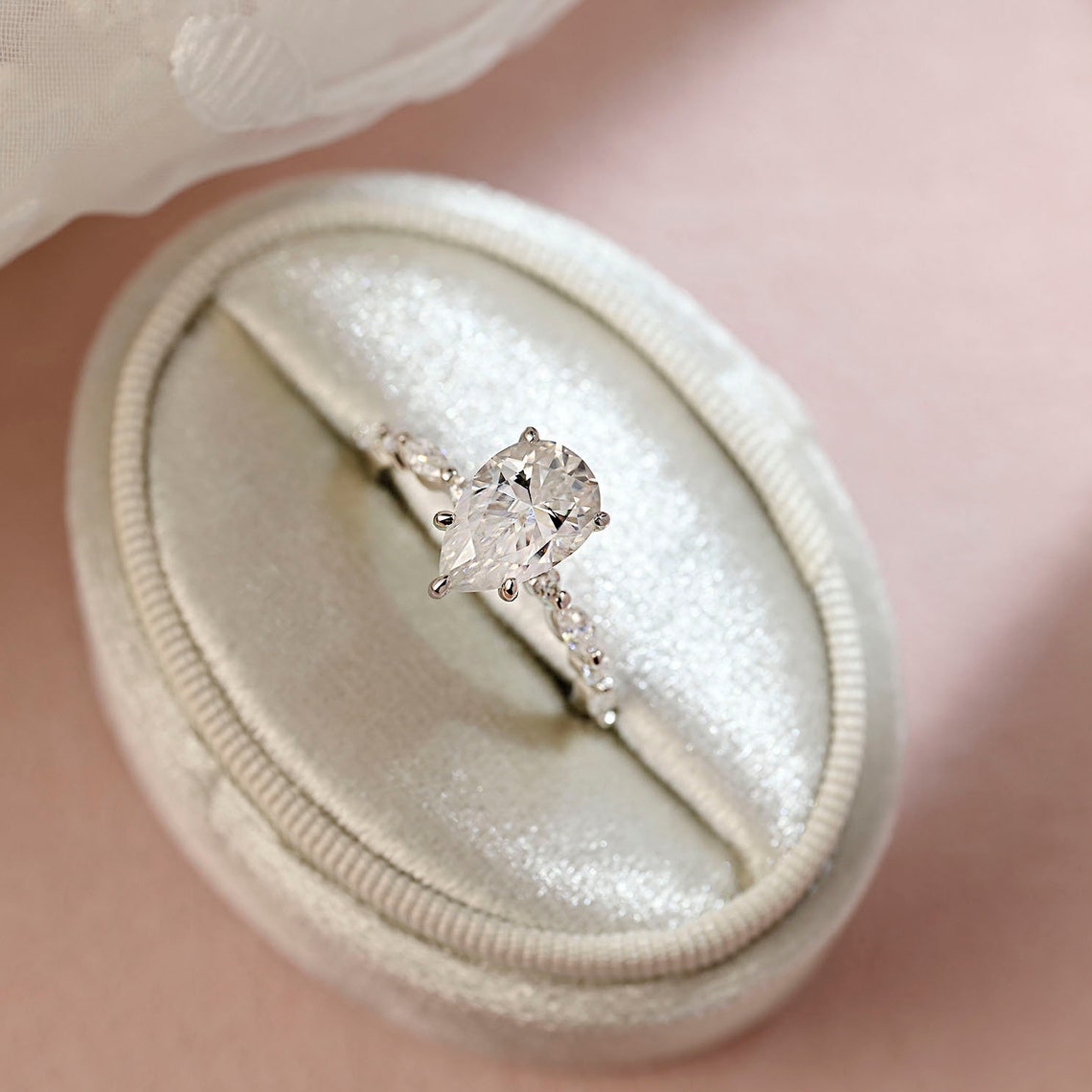 3.0 CT Pear Moissanite Pave Setting Engagement Ring