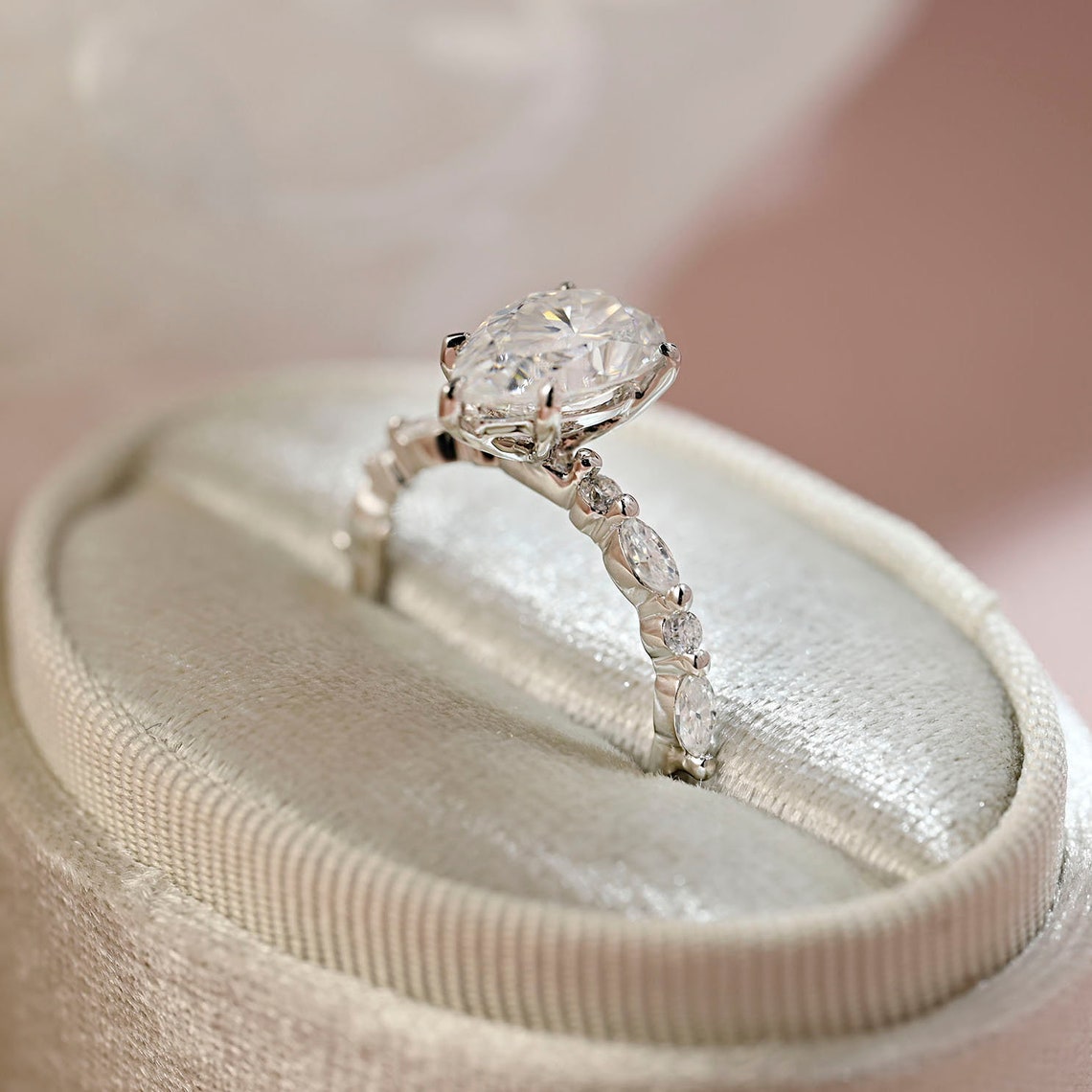 3.0 CT Pear Moissanite Pave Setting Engagement Ring