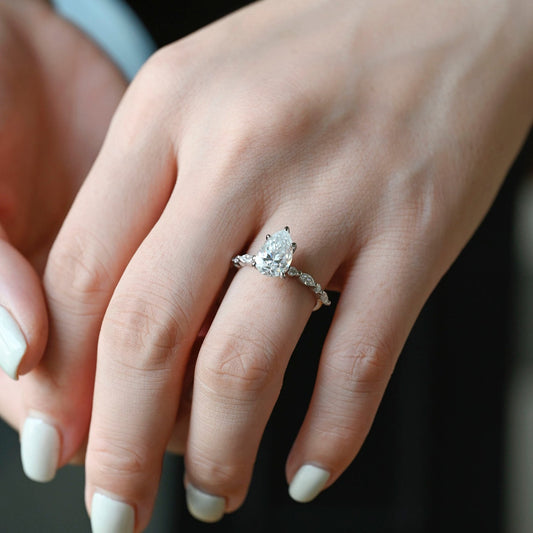 3.0 CT Pear Moissanite Pave Setting Engagement Ring