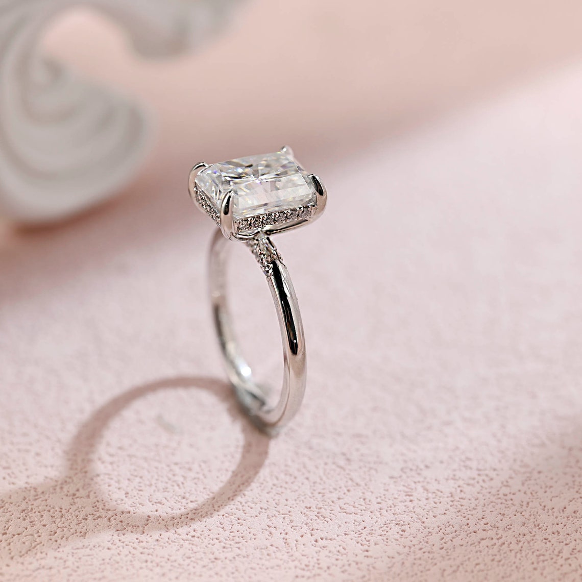 3.5 CT Radiant Moissanite Hidden Halo Engagement Ring