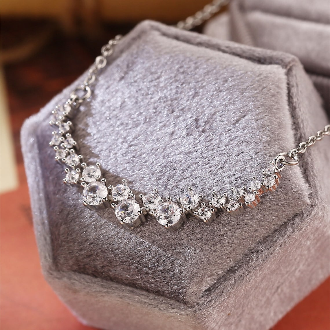 1.20 TCW Round Moissanite Diamond Cluster Necklace