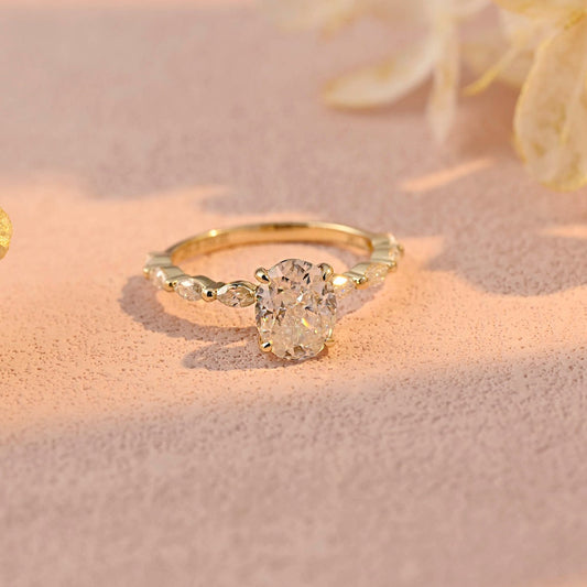 2.0 CT Oval Moissanite Pave Setting Engagement Ring