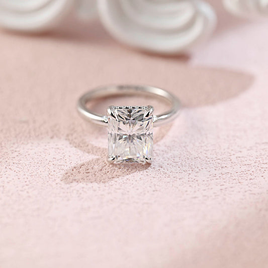 3.5 CT Radiant Moissanite Hidden Halo Engagement Ring