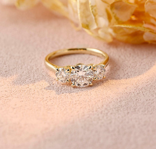 1.5 CT Round Moissanite Three Stone Engagement Ring