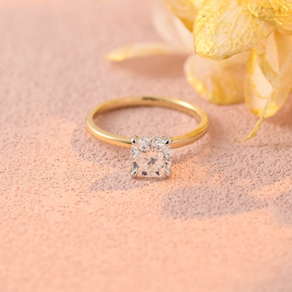 1.0 CT Cushion Moissanite Hidden Halo Engagement Ring