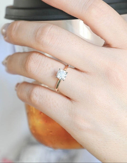 1.0 CT Cushion Moissanite Hidden Halo Engagement Ring
