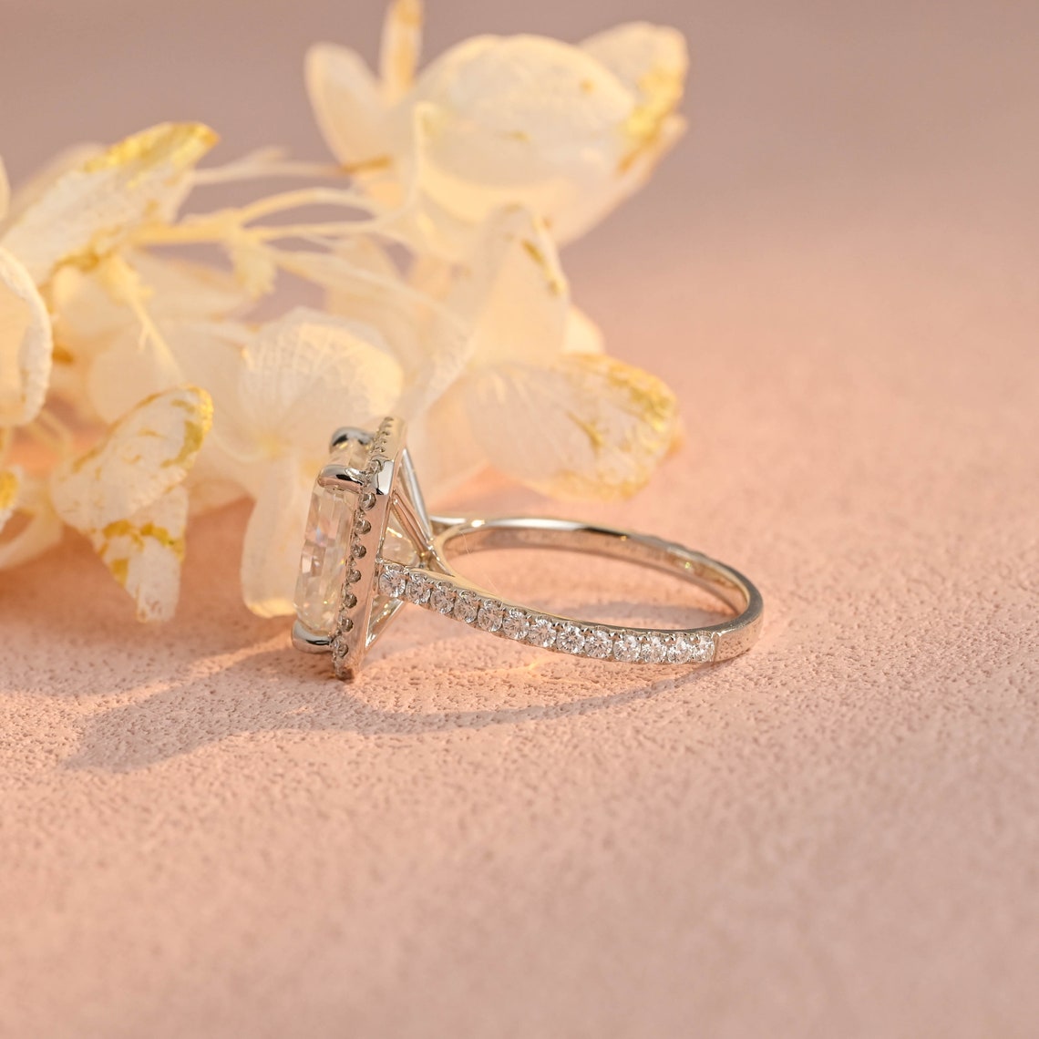 5.0 CT Radiant Moissanite Halo Engagement Ring