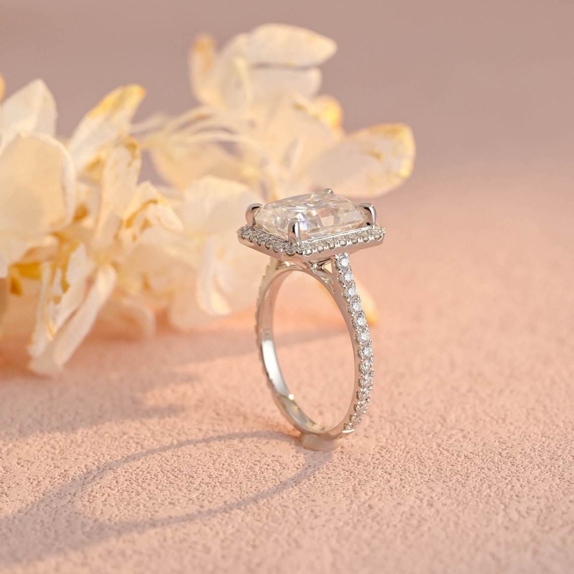 5.0 CT Radiant Moissanite Halo Engagement Ring