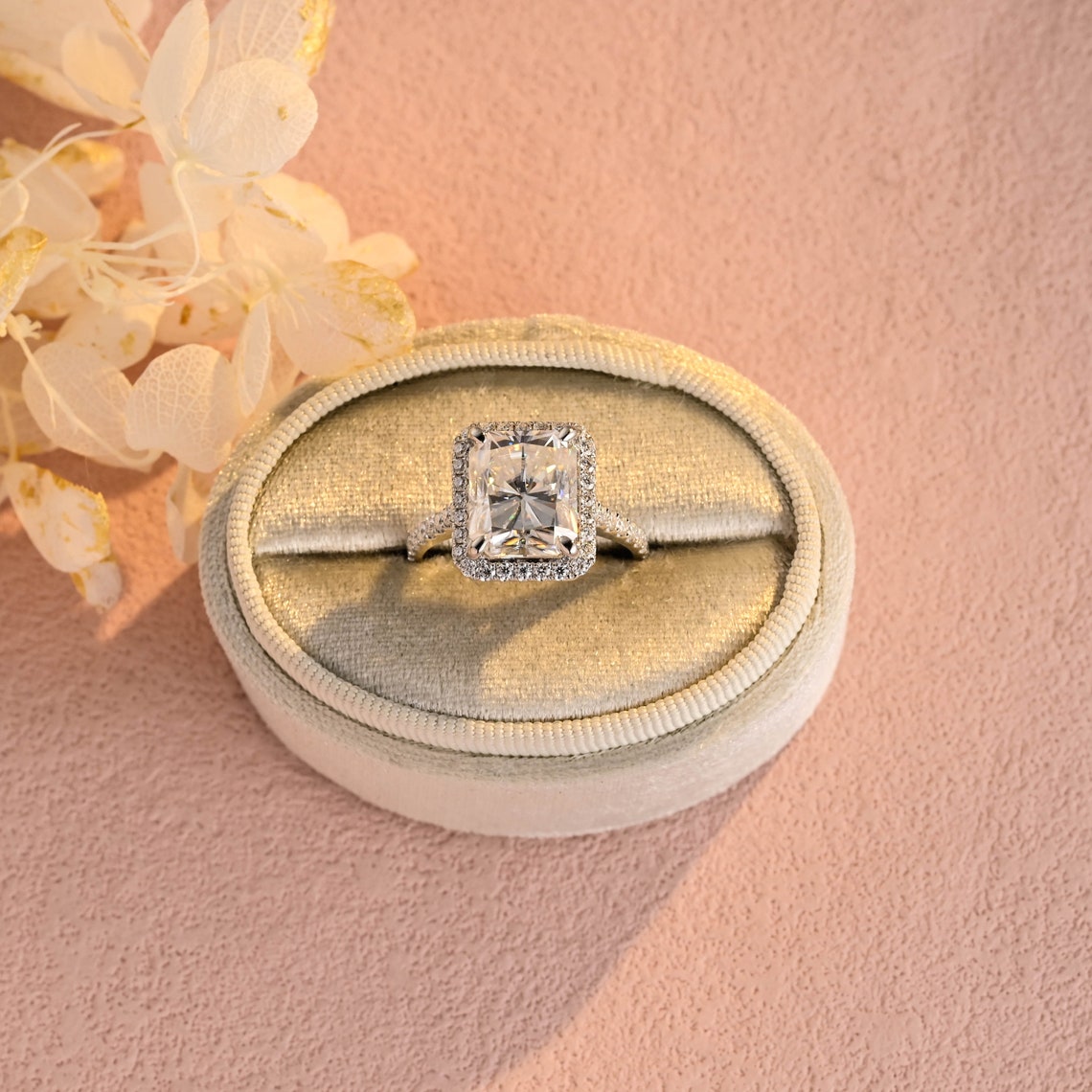 5.0 CT Radiant Moissanite Halo Engagement Ring