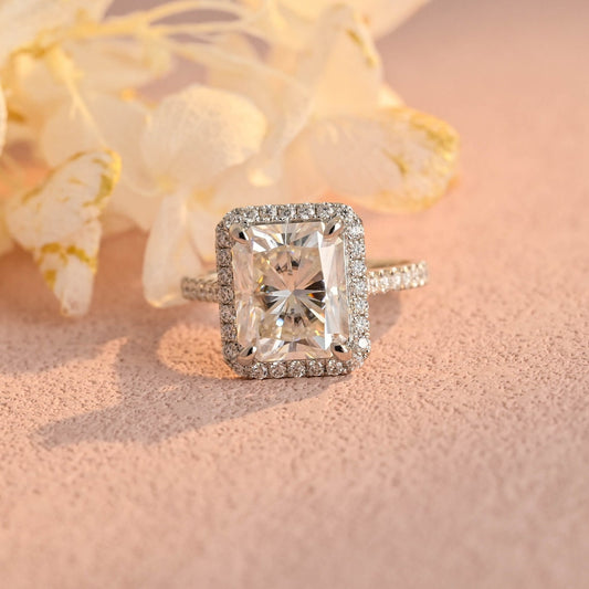 5.0 CT Radiant Moissanite Halo Engagement Ring