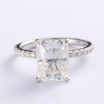 3.25 CT Radiant Moissanite Hidden Halo Pave Setting Engagement Ring