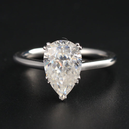 3.23 CT Pear Moissanite Hidden Halo Engagement Ring