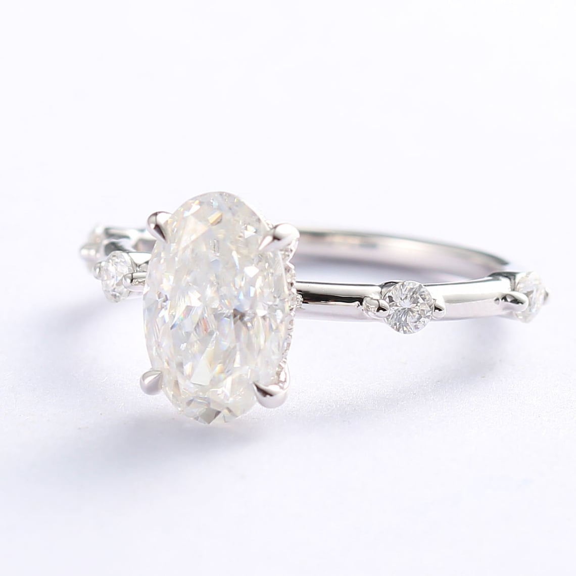 2.50 CT Oval Moissanite Hidden Halo Dainty Pave Setting Engagement Ring