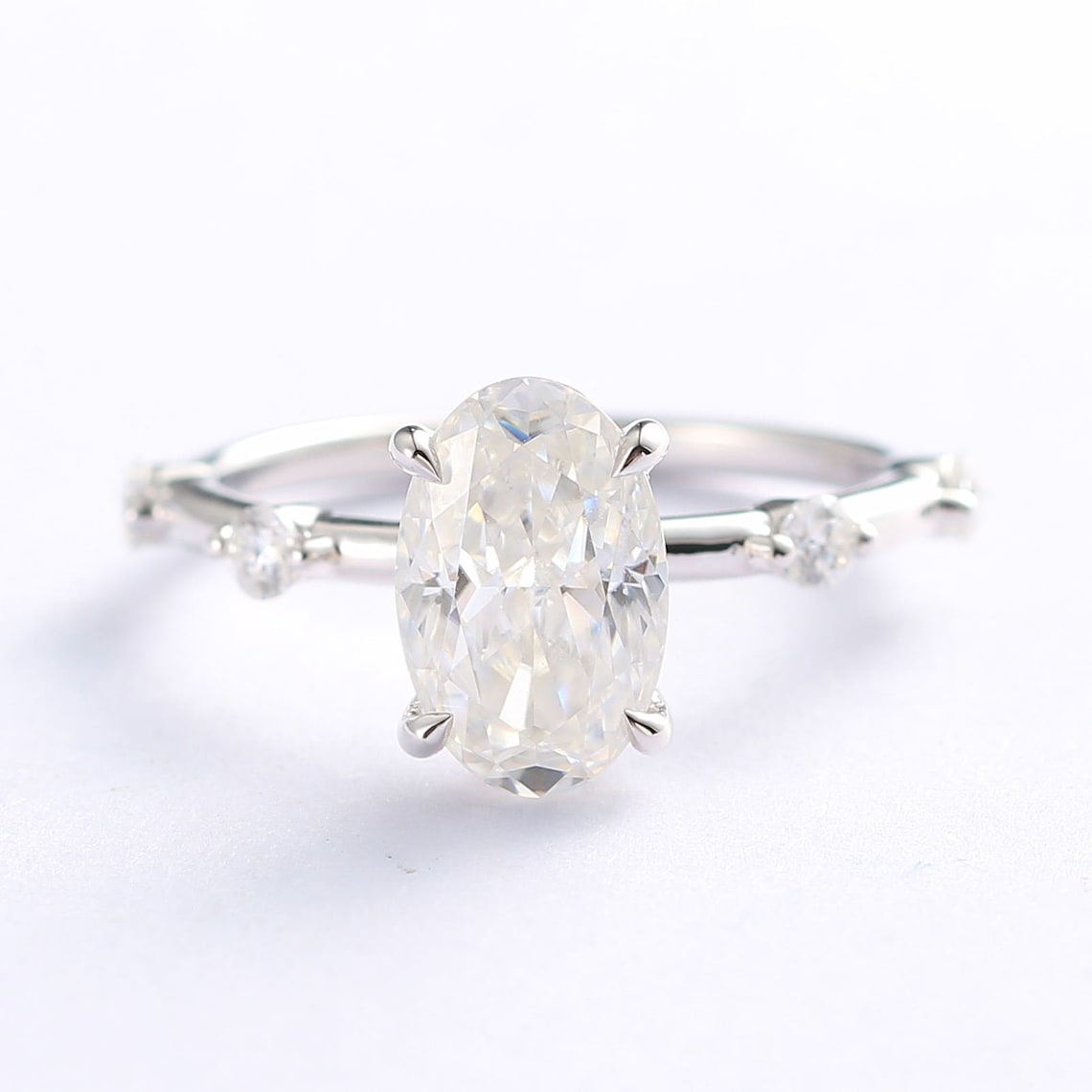 2.50 CT Oval Moissanite Hidden Halo Dainty Pave Setting Engagement Ring