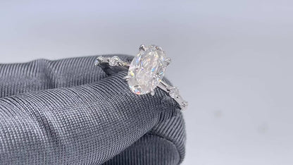 2.50 CT Oval Moissanite Hidden Halo Dainty Pave Setting Engagement Ring