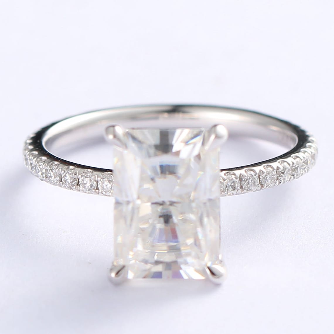 3.0 CT Radiant Moissanite Pave Setting Engagement Ring