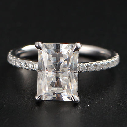 3.0 CT Radiant Moissanite Pave Setting Engagement Ring