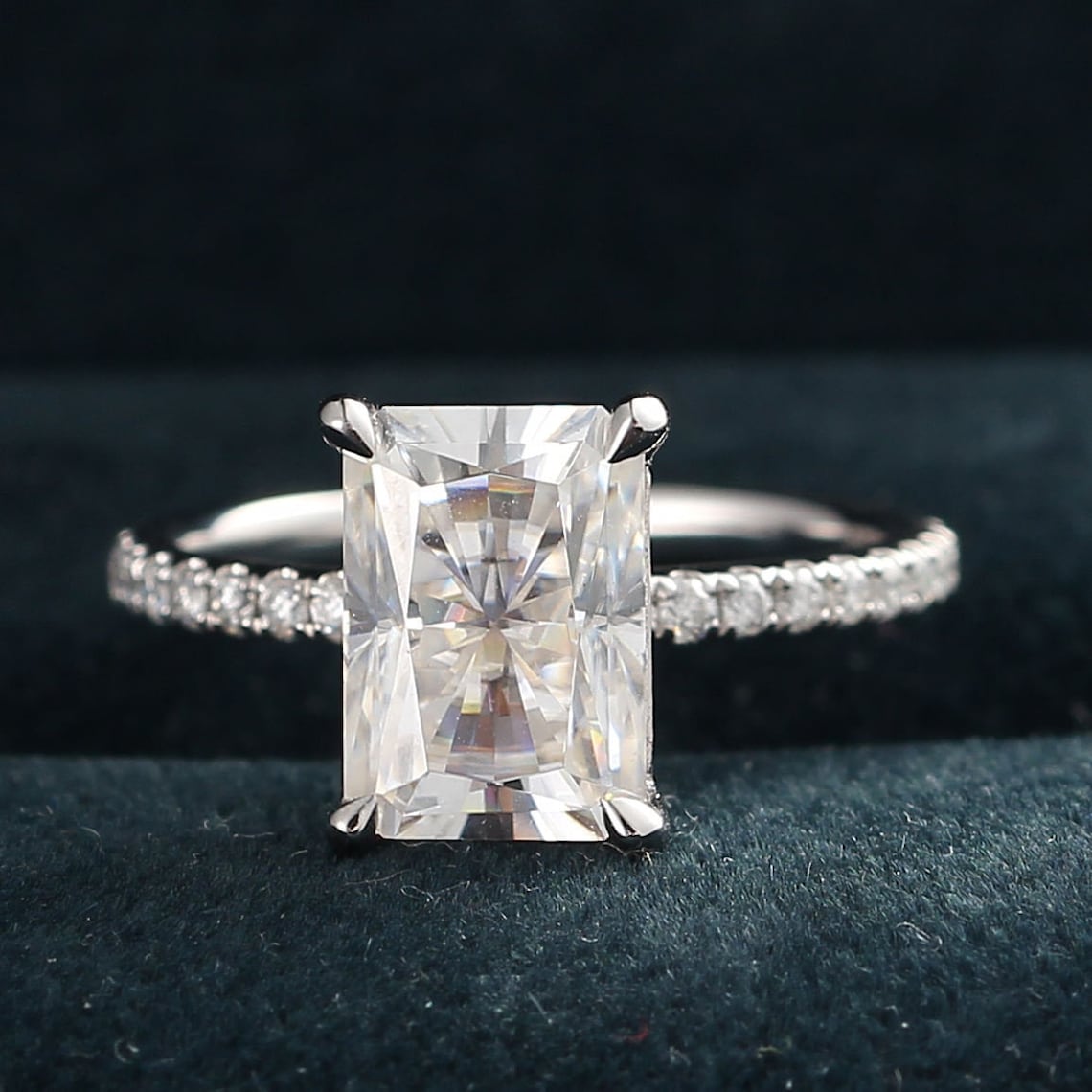 3.0 CT Radiant Moissanite Pave Setting Engagement Ring