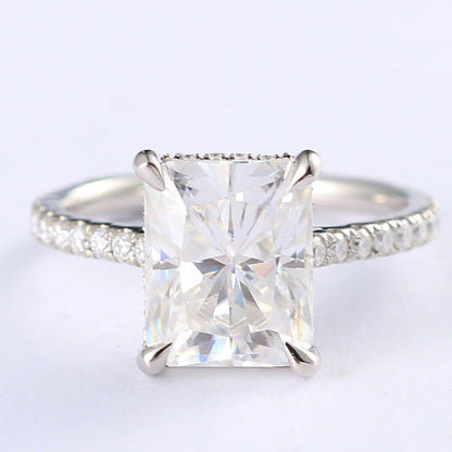 2.50 CT Radiant Moissanite Hidden Halo Pave Setting Engagement Ring