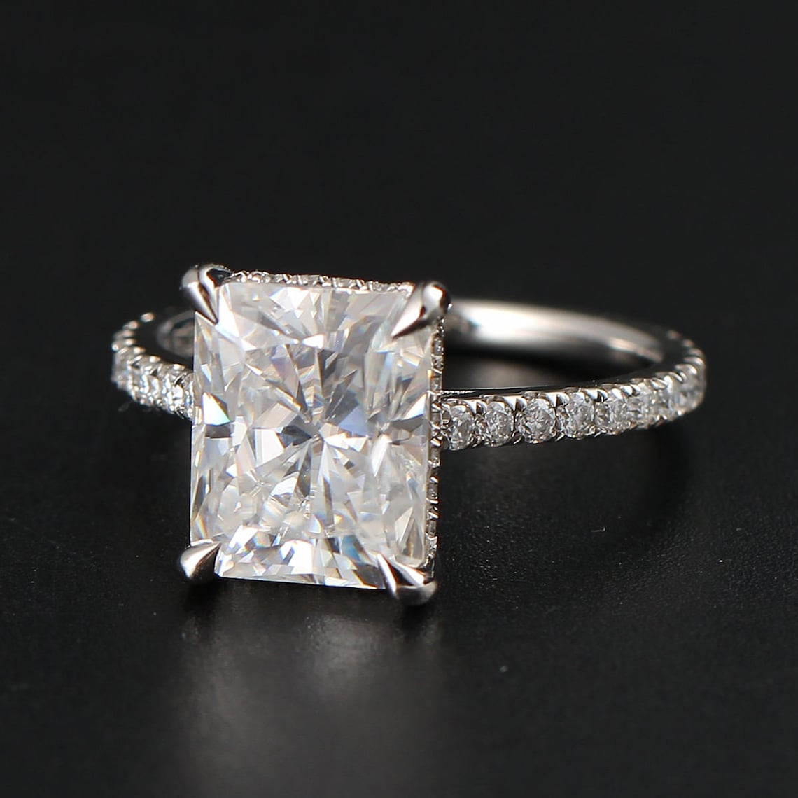 2.50 CT Radiant Moissanite Hidden Halo Pave Setting Engagement Ring