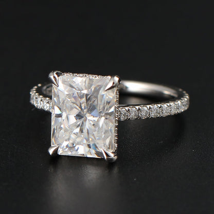 2.50 CT Radiant Moissanite Hidden Halo Pave Setting Engagement Ring