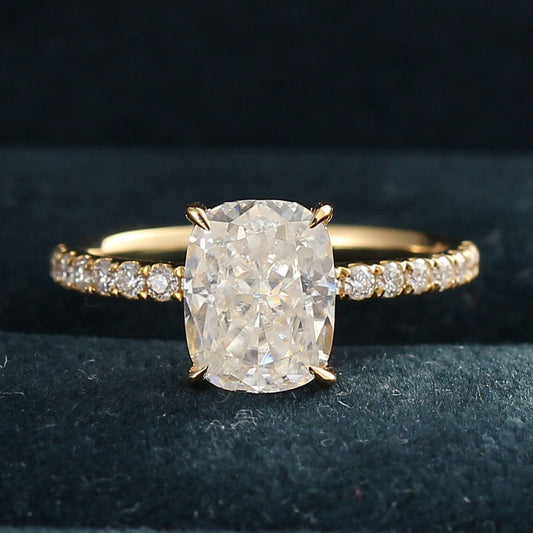 2.33 CT Cushion Moissanite Hidden Halo Pave Setting Engagement Ring