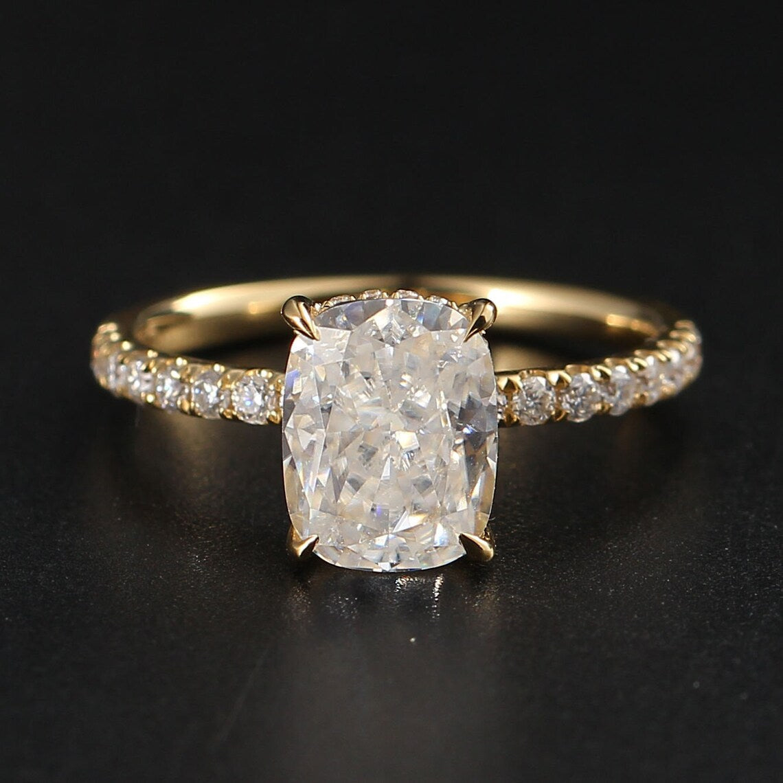 2.33 CT Cushion Moissanite Hidden Halo Pave Setting Engagement Ring