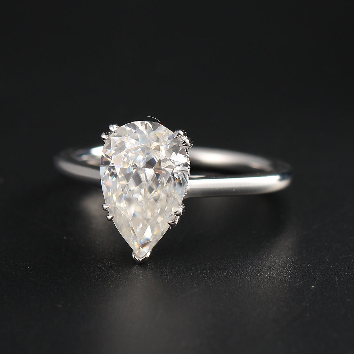 3.23 CT Pear Moissanite Hidden Halo Engagement Ring