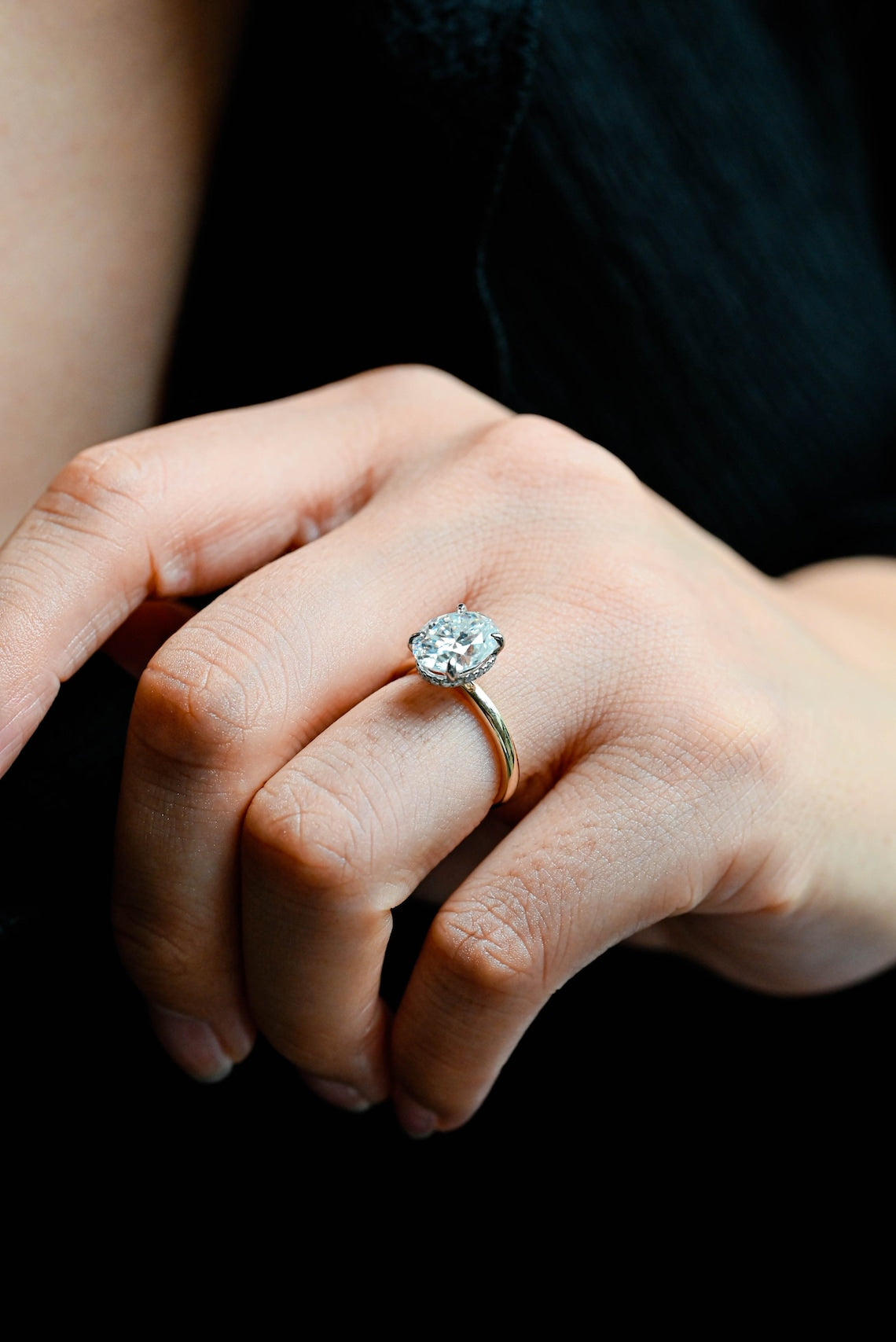 3.0 CT Oval Moissanite Hidden Halo Engagement Ring
