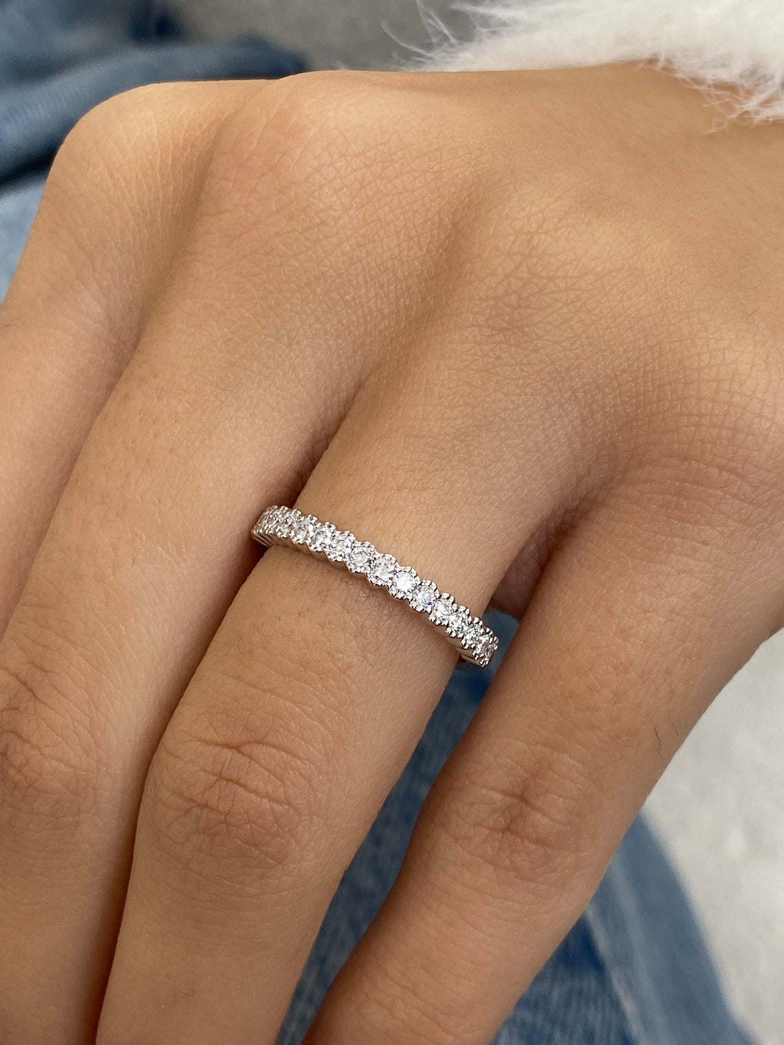 0.31 TCW Round Moissanite Half Eternity Wedding Band