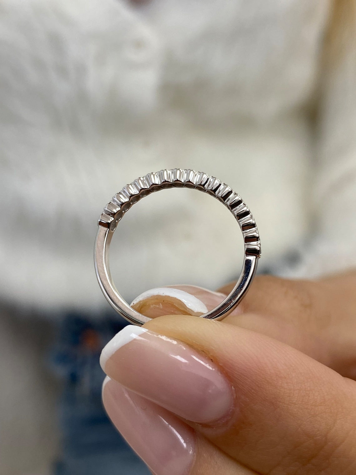 0.31 TCW Round Moissanite Half Eternity Wedding Band